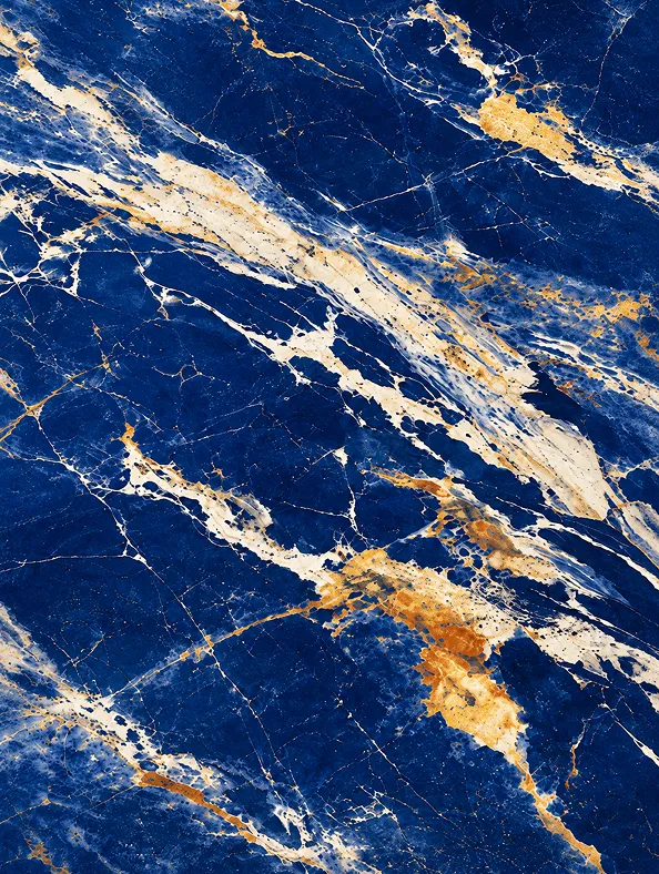 Mármol azul con vetas doradas y blancas