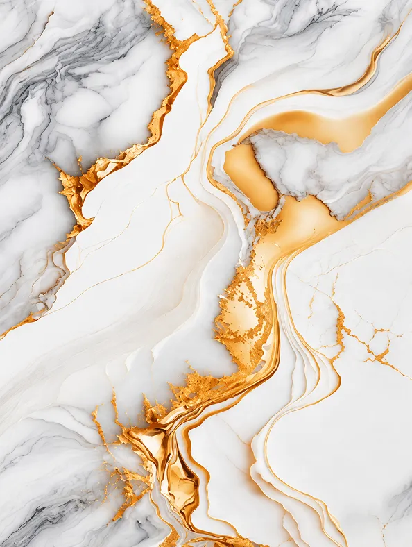 Mármol blanco con vetas doradas fluidas
